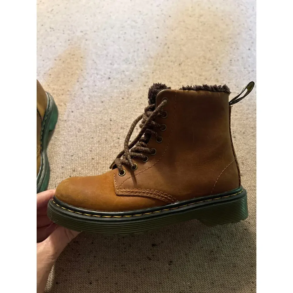 Dr. Marten's Serena Faux Shearling Lined Leather Boots Zip Girls 13 Brown